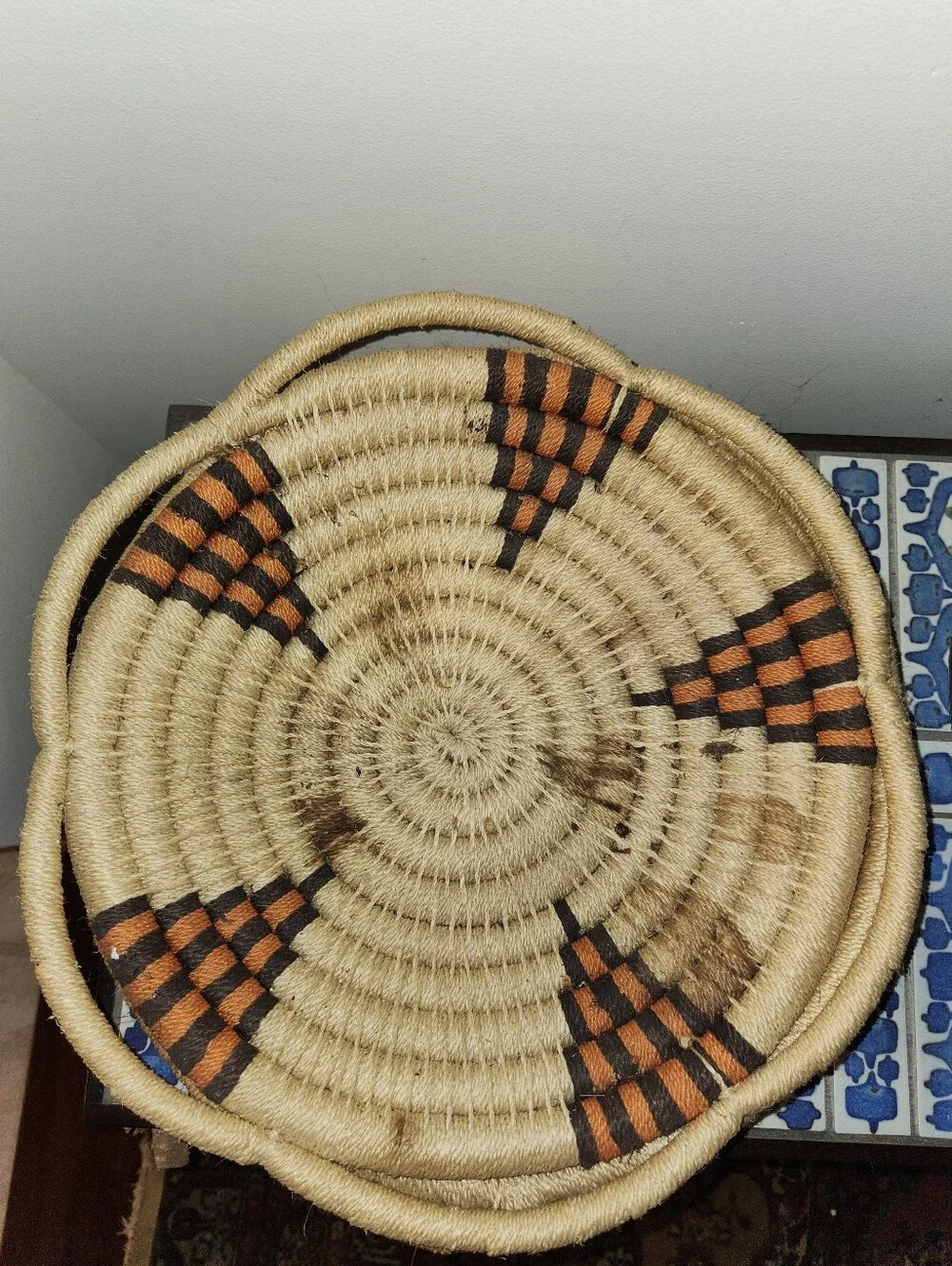 Woven Accent Basket with Black and Orange Pattern